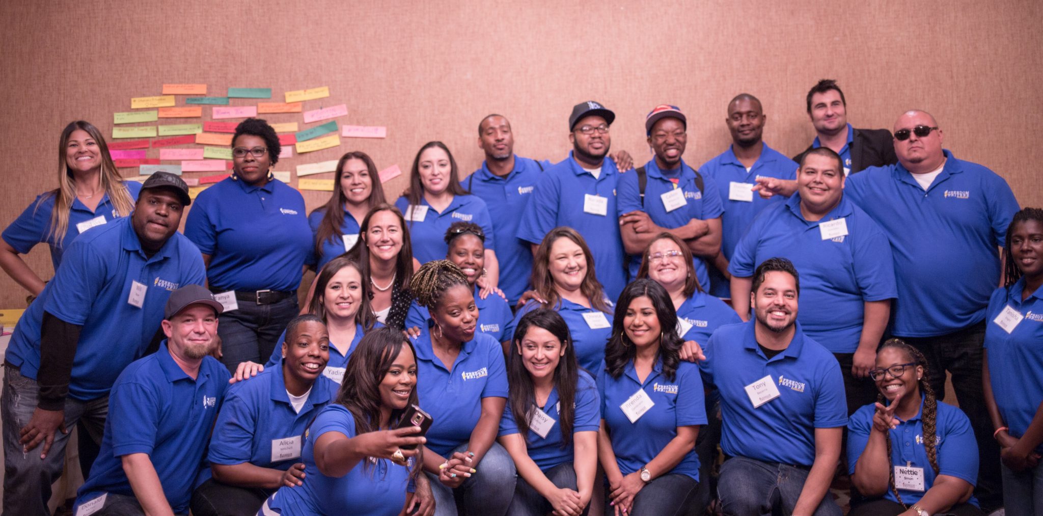 A group shot of Freedom Writers at a Freedom Writers event.